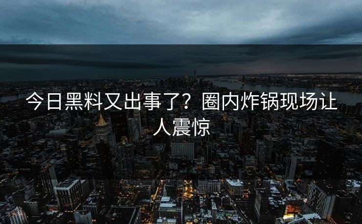 今日黑料又出事了？圈内炸锅现场让人震惊