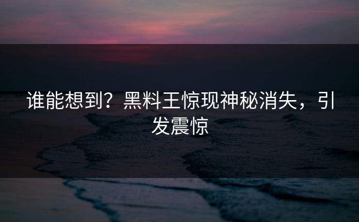 谁能想到？黑料王惊现神秘消失，引发震惊