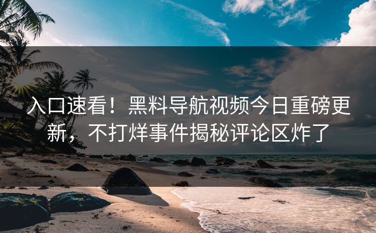 入口速看！黑料导航视频今日重磅更新，不打烊事件揭秘评论区炸了