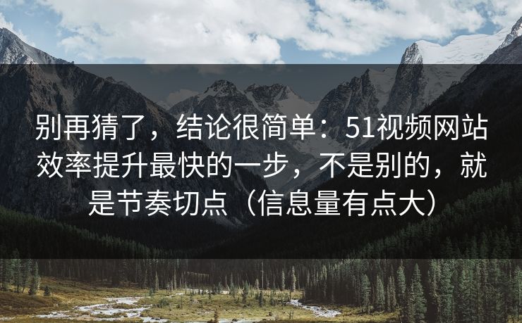 别再猜了，结论很简单：51视频网站效率提升最快的一步，不是别的，就是节奏切点（信息量有点大）